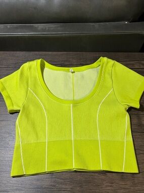 aerie Neon Yellow Ribbed Scoop-Neck Crop Top est. size Small